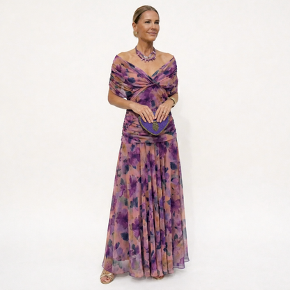 Vestido largo floral con escote en V Abril