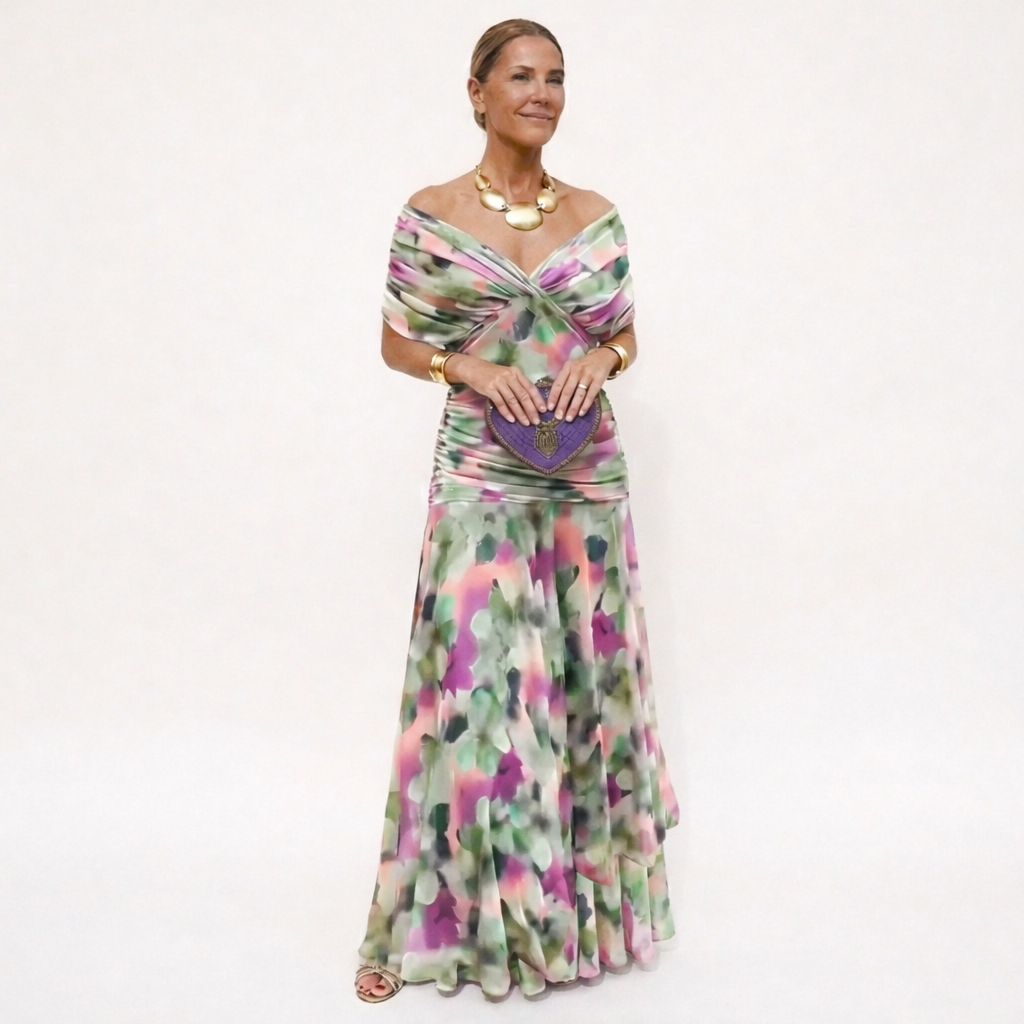 Vestido largo floral con escote en V Abril