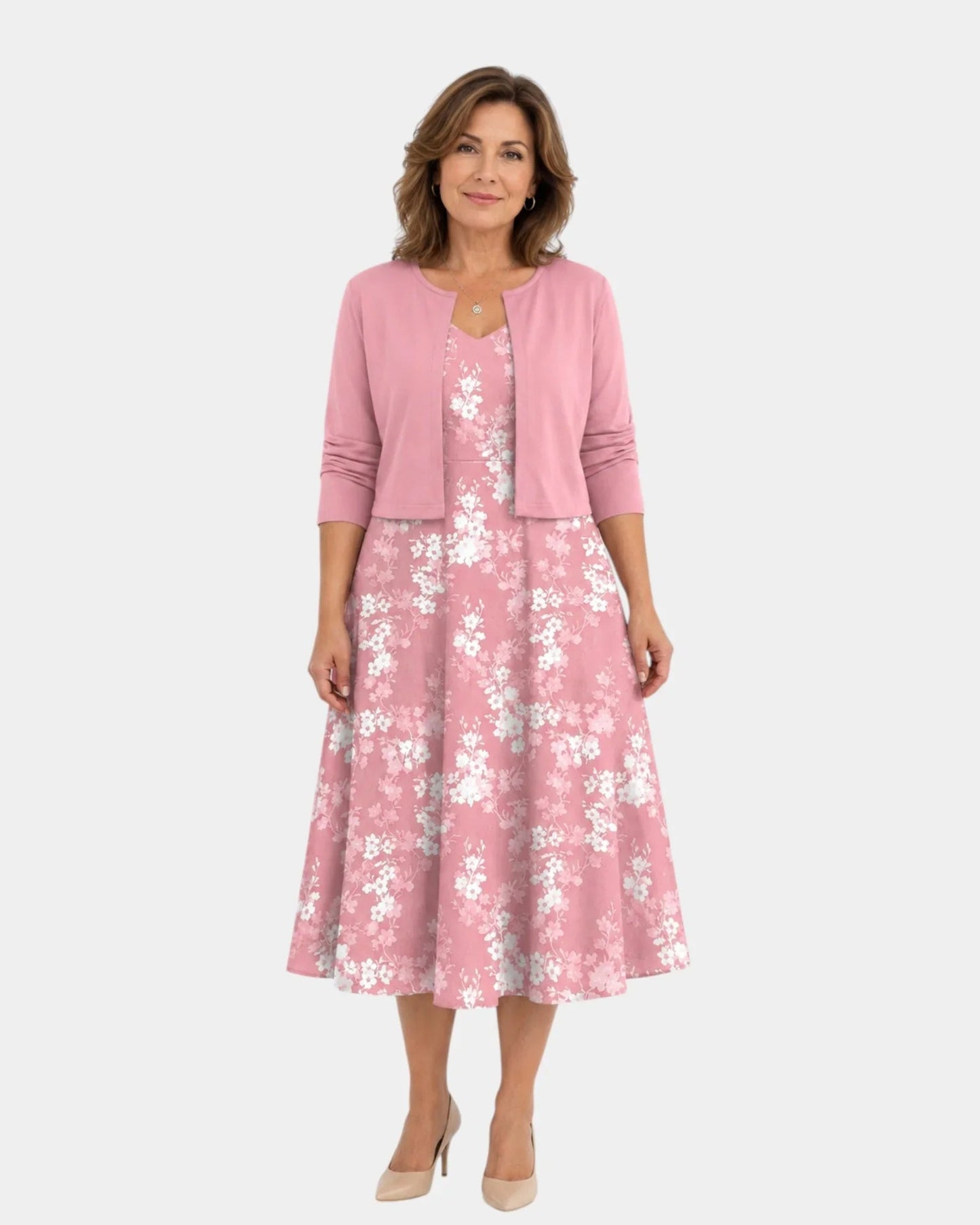 Conjunto de vestido floral y saco Yaretzi