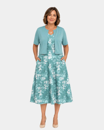 Conjunto de vestido floral y saco Yaretzi