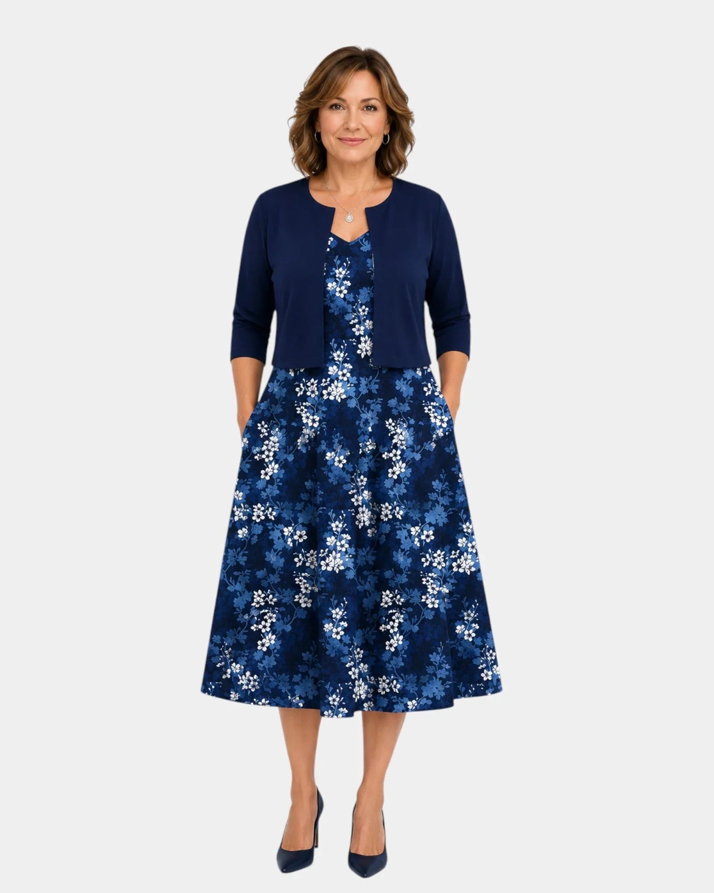 Conjunto de vestido floral y saco Yaretzi