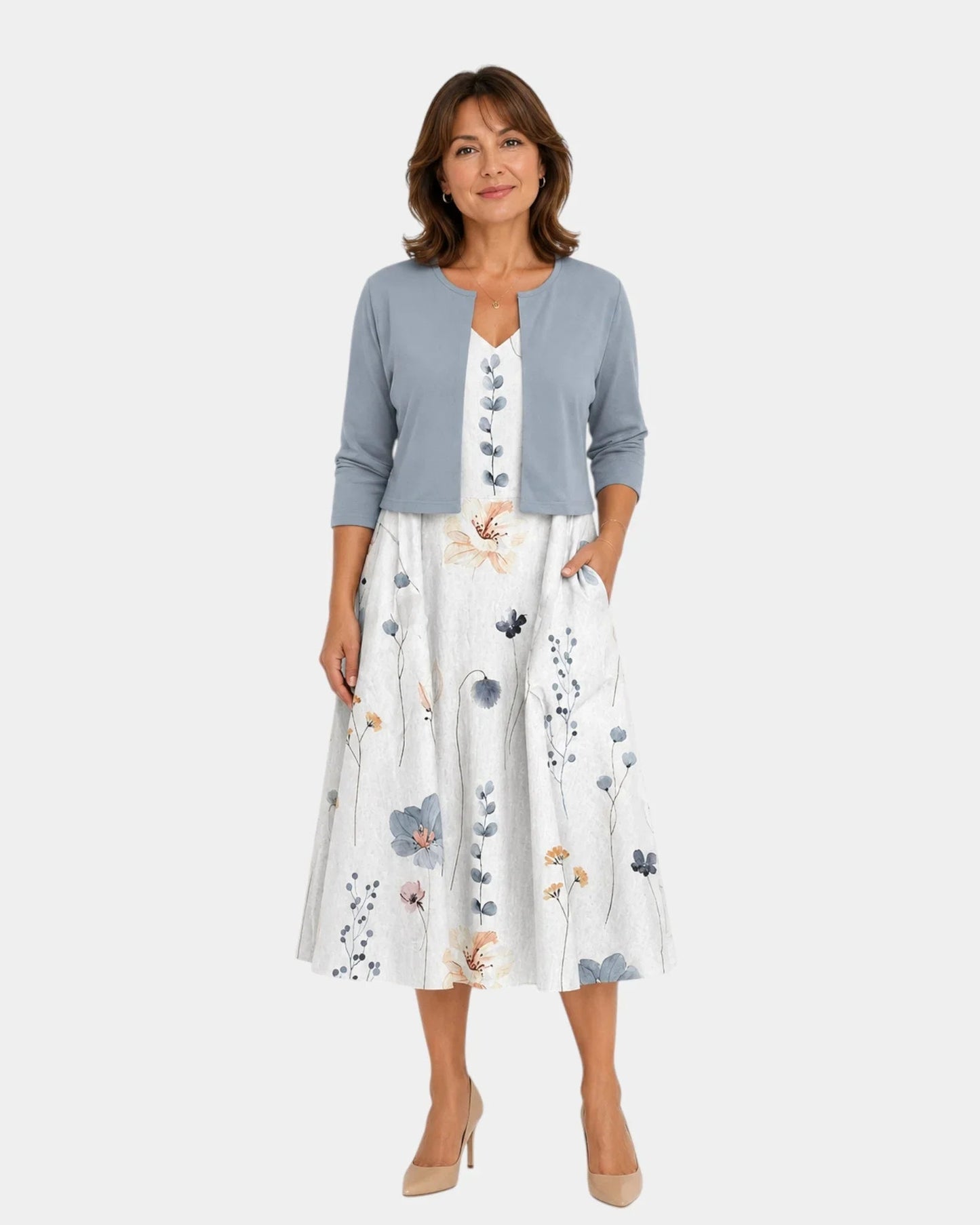 Conjunto de vestido floral y saco Yaretzi