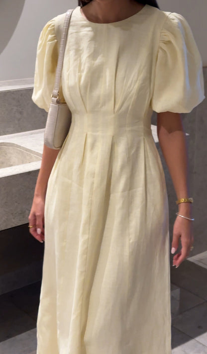 Vestido maxi de lino con mangas abullonadas Jimena