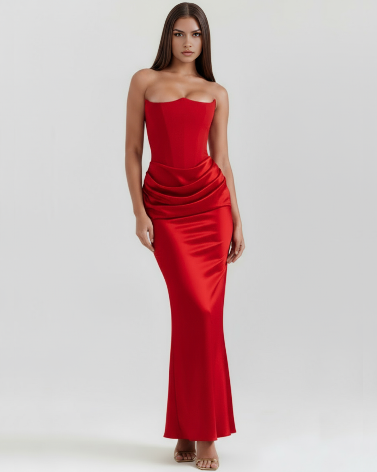 Vestido largo rojo con corsé Itzel