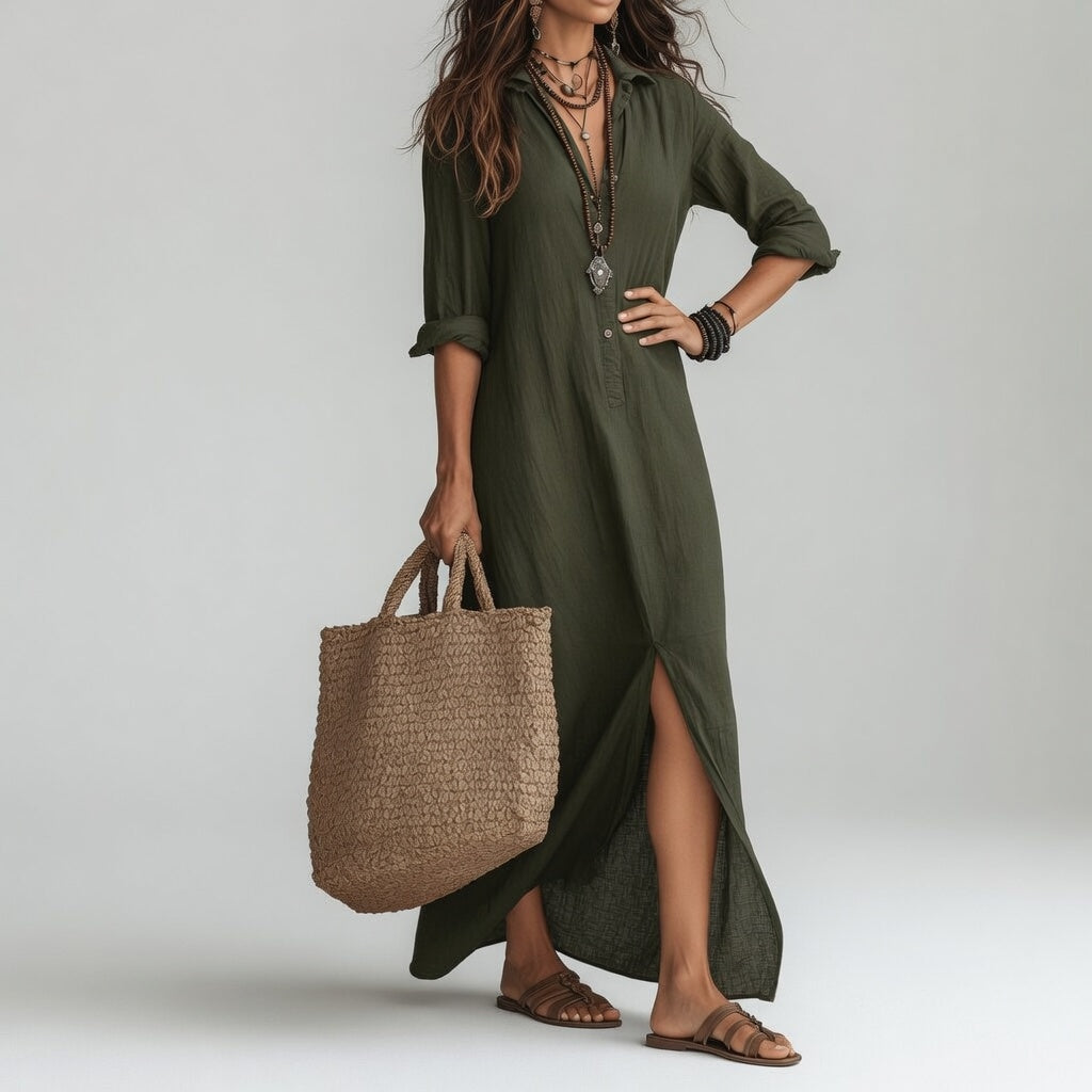 Vestido largo camisero bohemio Aurora