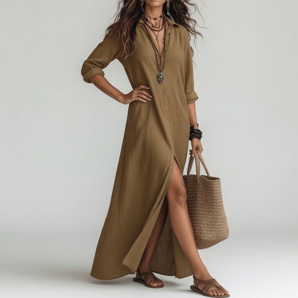 Vestido largo camisero bohemio Aurora