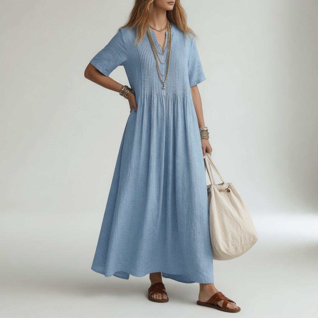 Vestido largo de algodón cuello en V Paloma