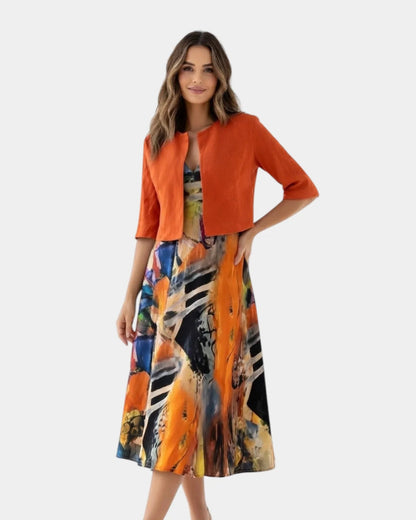 Conjunto de vestido y saco estampado Frida