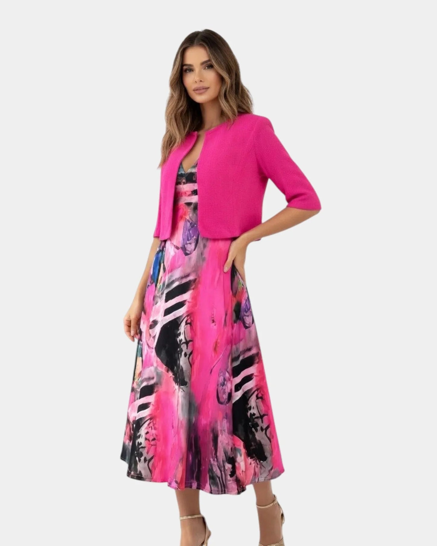 Conjunto de vestido y saco estampado Frida