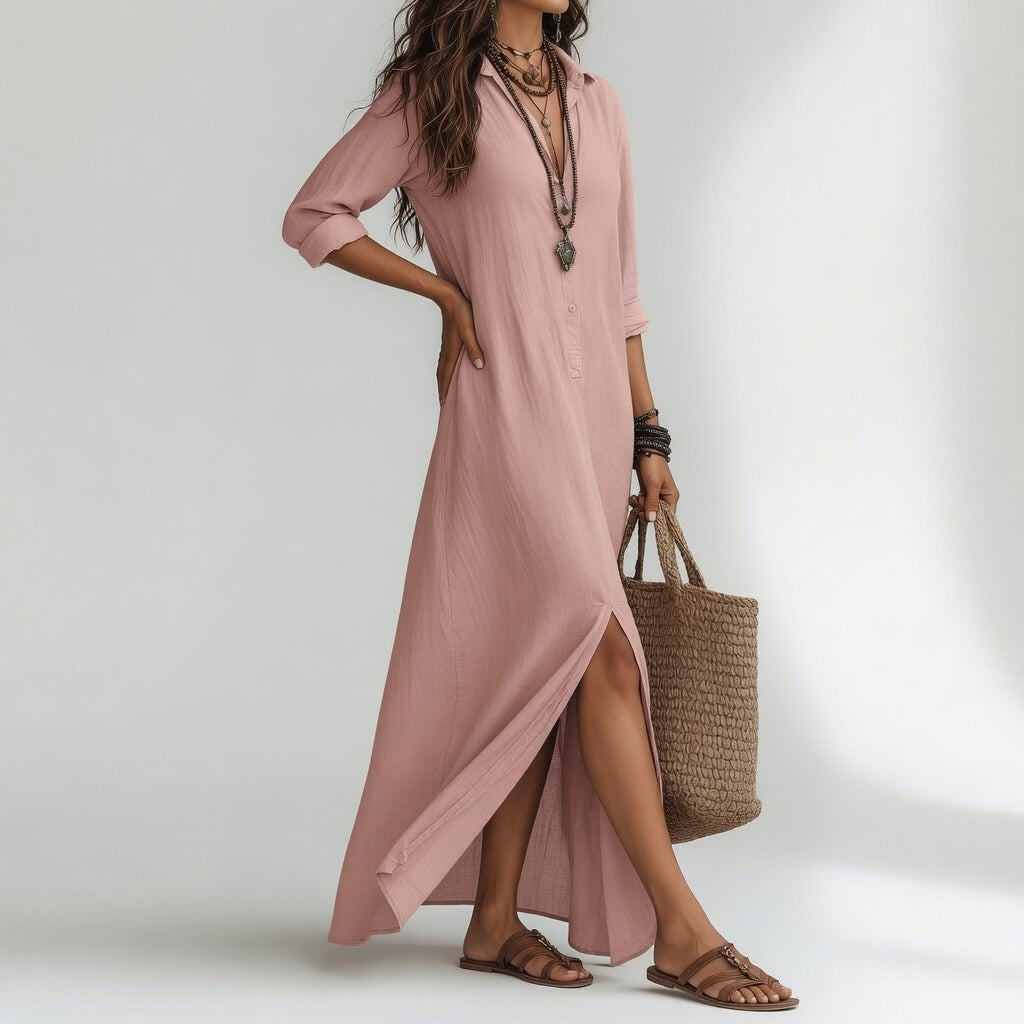Vestido largo camisero bohemio Aurora