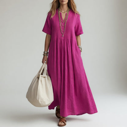 Vestido largo de algodón cuello en V Paloma