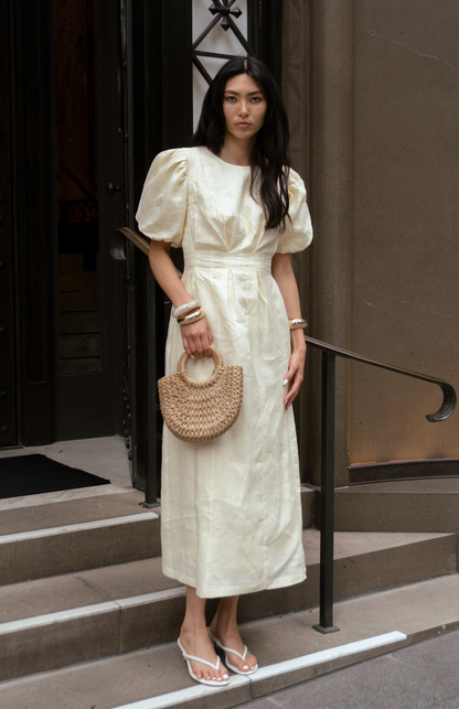 Vestido maxi de lino con mangas abullonadas Jimena