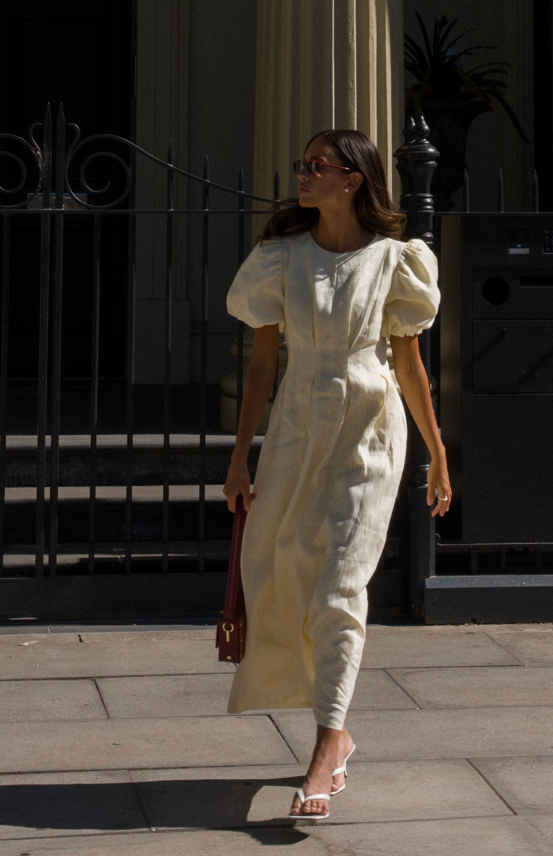 Vestido maxi de lino con mangas abullonadas Jimena