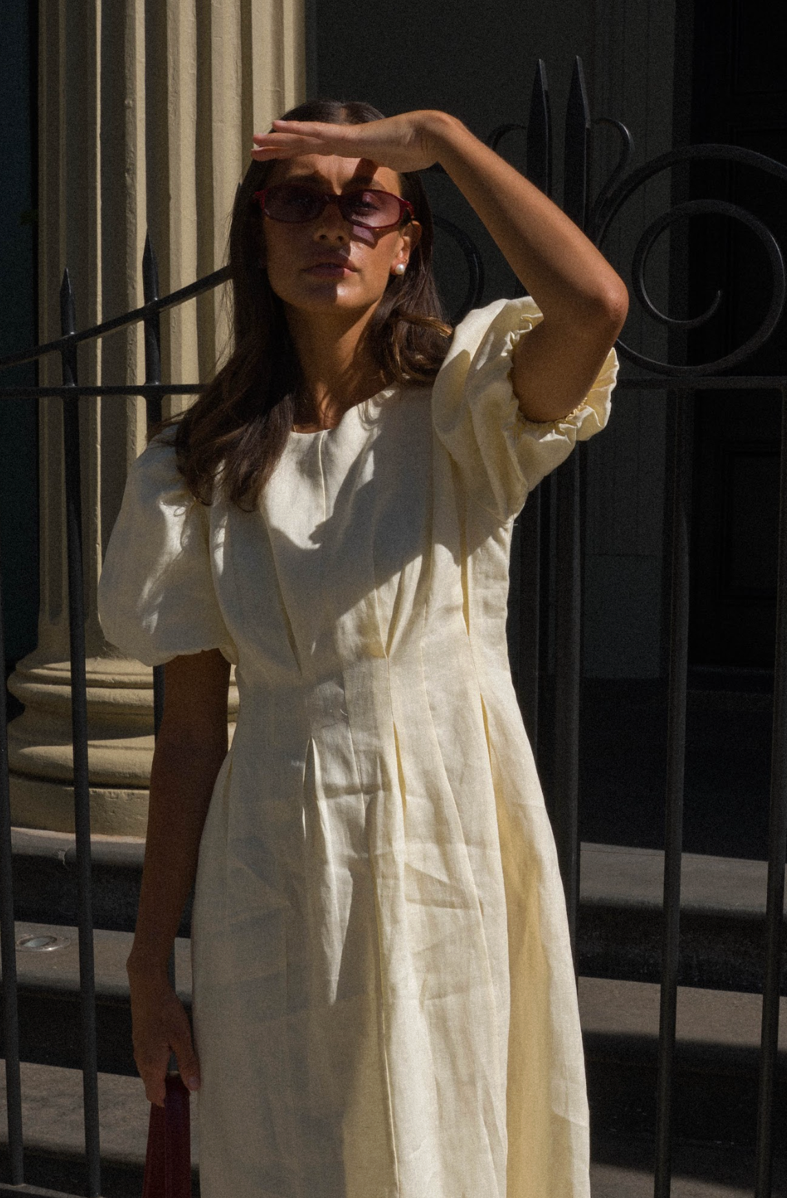 Vestido maxi de lino con mangas abullonadas Jimena