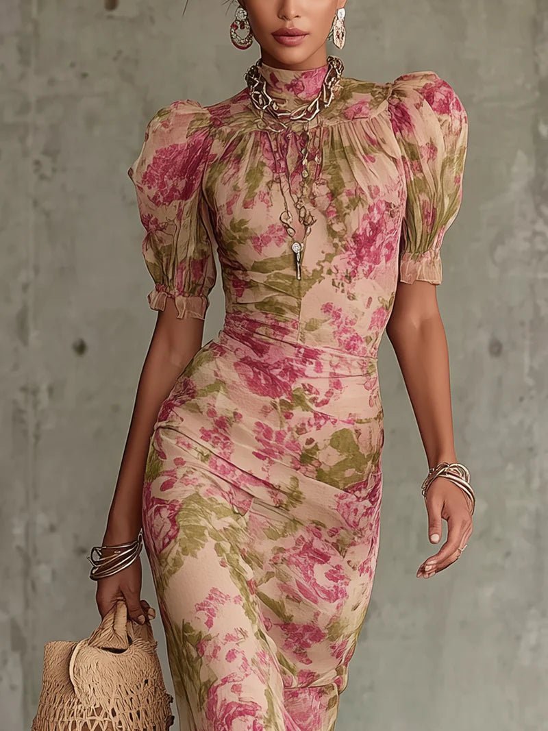 Vestido maxi floral de mangas abullonadas Verónica
