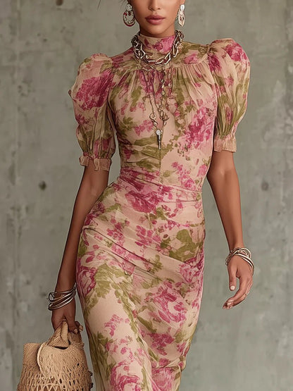 Vestido maxi floral de mangas abullonadas Verónica