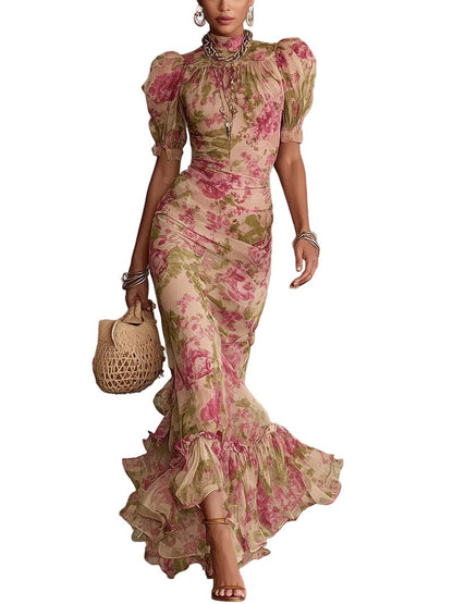 Vestido maxi floral de mangas abullonadas Verónica