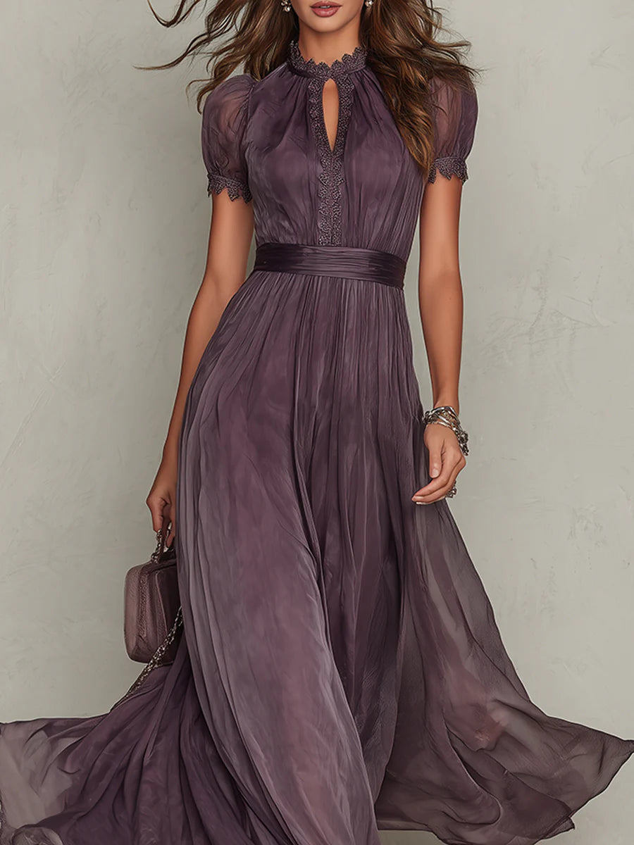 Vestido maxi de chiffon con encaje Emilia