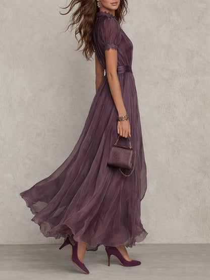Vestido maxi de chiffon con encaje Emilia