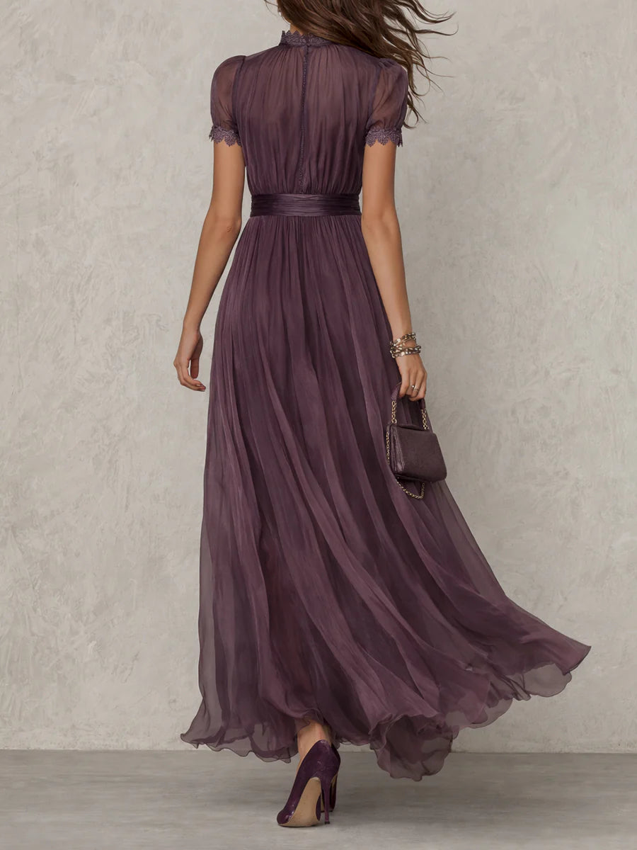 Vestido maxi de chiffon con encaje Emilia