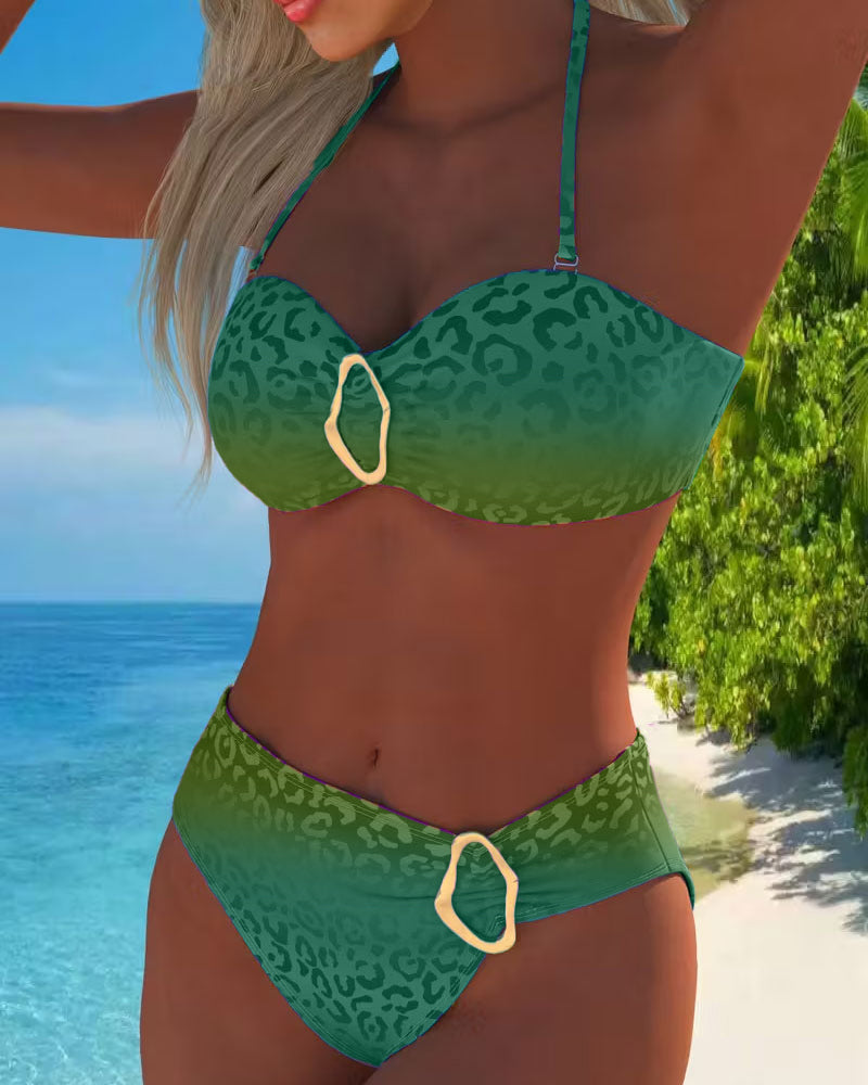 Traje de baño de una pieza halter leopardo Abril