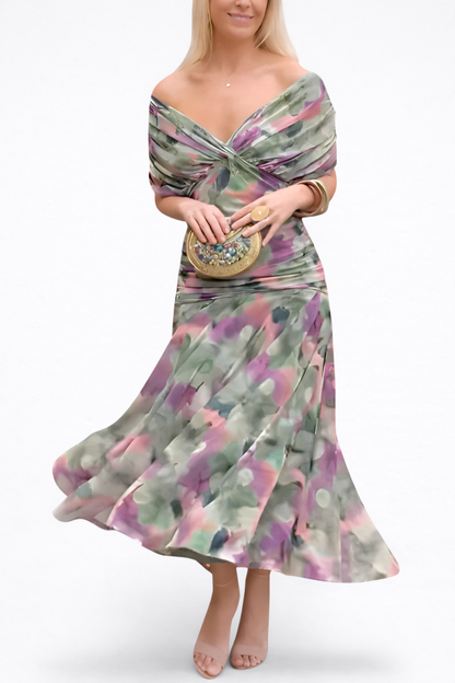 Vestido largo floral con escote en V Abril