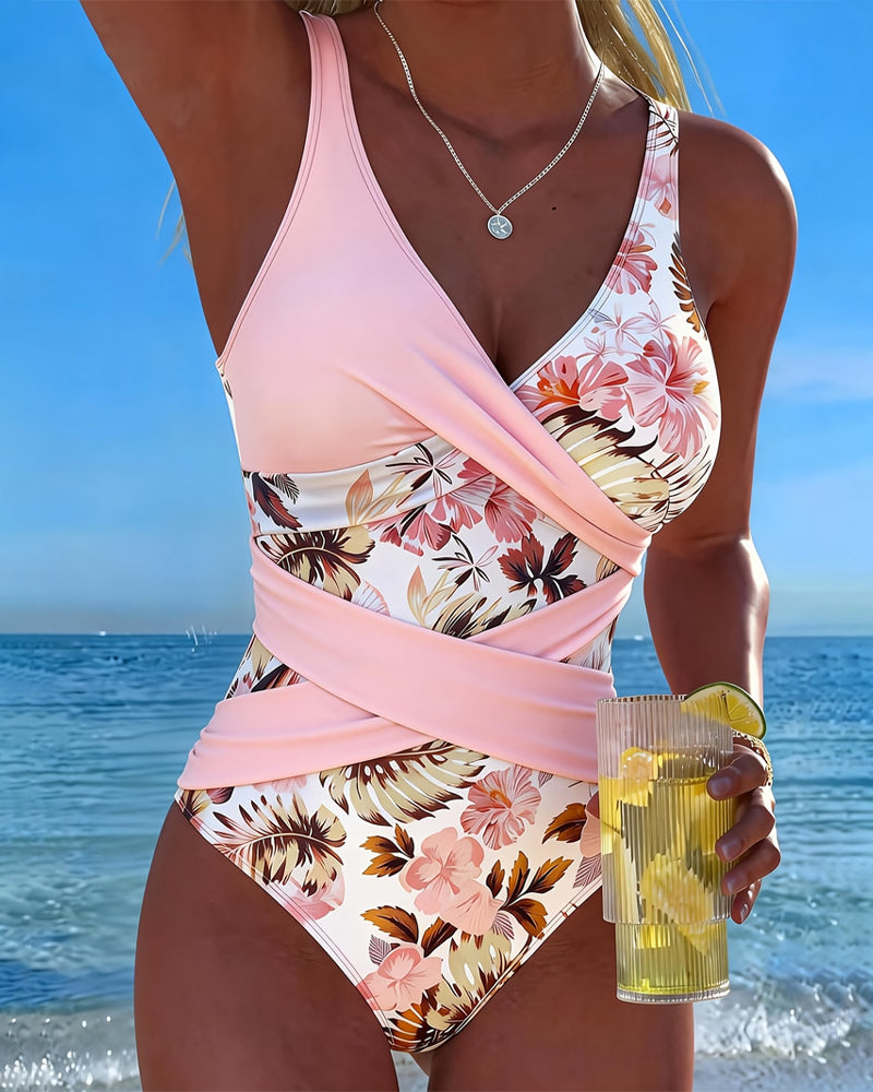 Traje de baño de una pieza floral en contraste Ariana