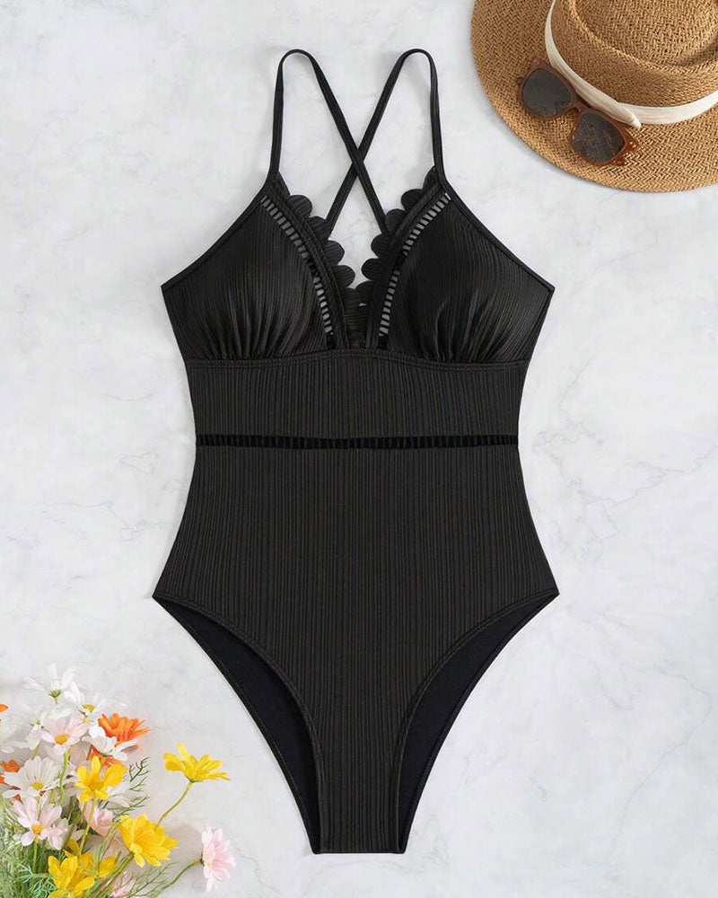 Traje de baño de una pieza liso con recortes Adriana