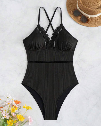Traje de baño de una pieza liso con recortes Adriana