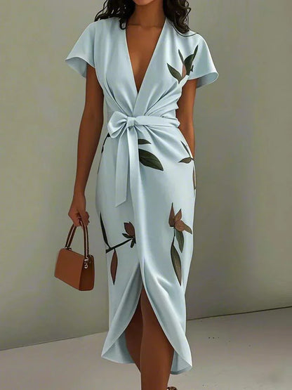 Vestido wrap con estampado de hojas Guadalupe