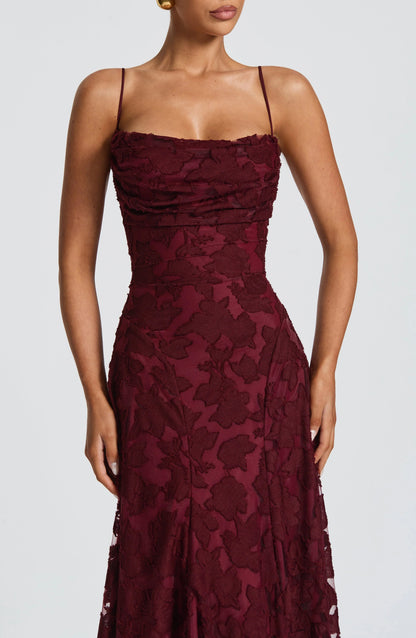 Vestido largo palabra de honor Coral
