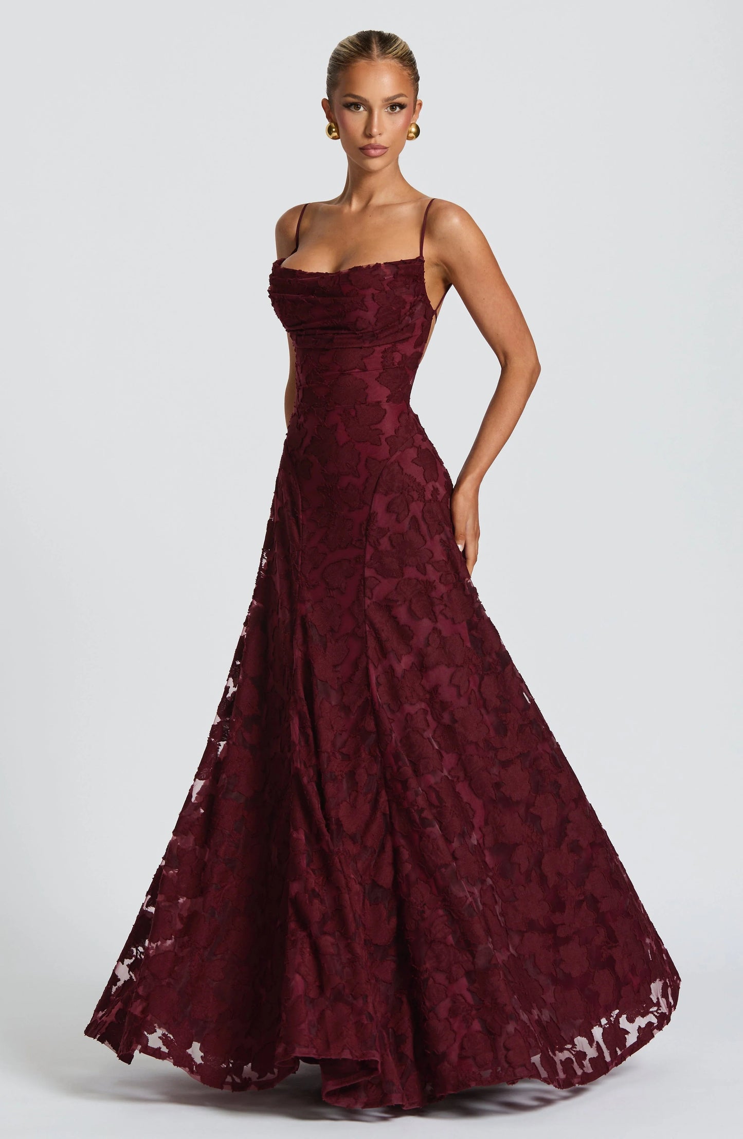 Vestido largo palabra de honor Coral