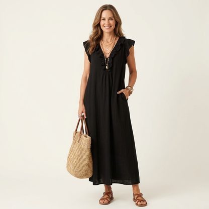 Vestido con cuello en V y volantes Alma