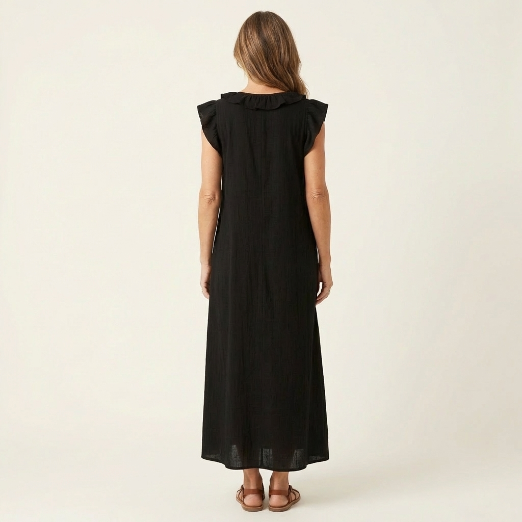 Vestido con cuello en V y volantes Alma