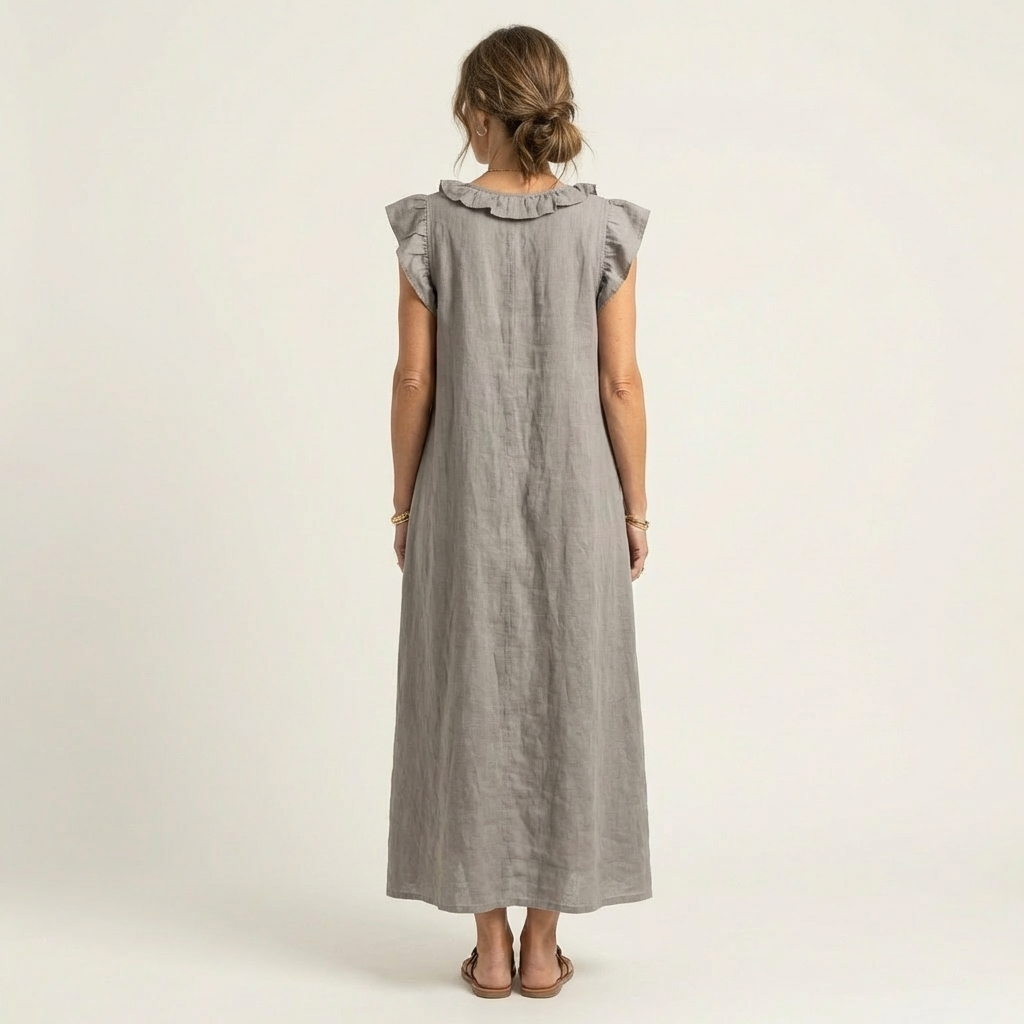 Vestido con cuello en V y volantes Alma
