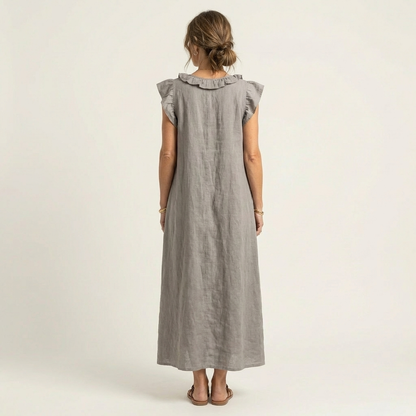 Vestido con cuello en V y volantes Alma