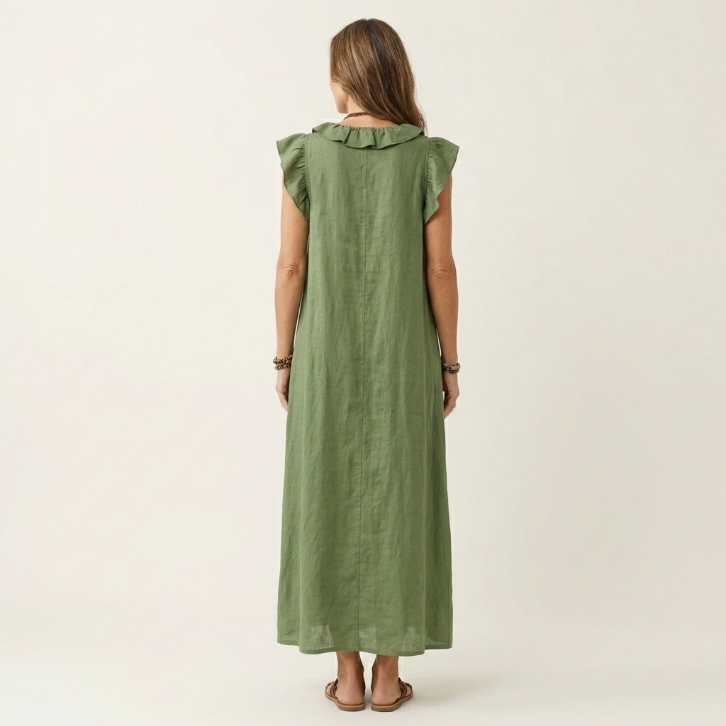 Vestido con cuello en V y volantes Alma