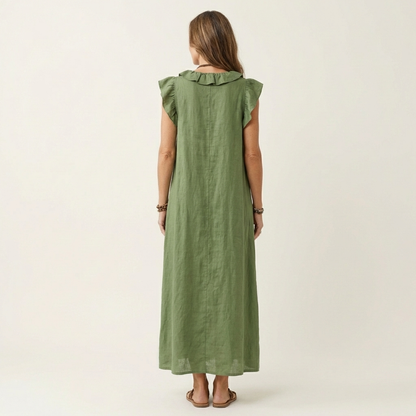 Vestido con cuello en V y volantes Alma