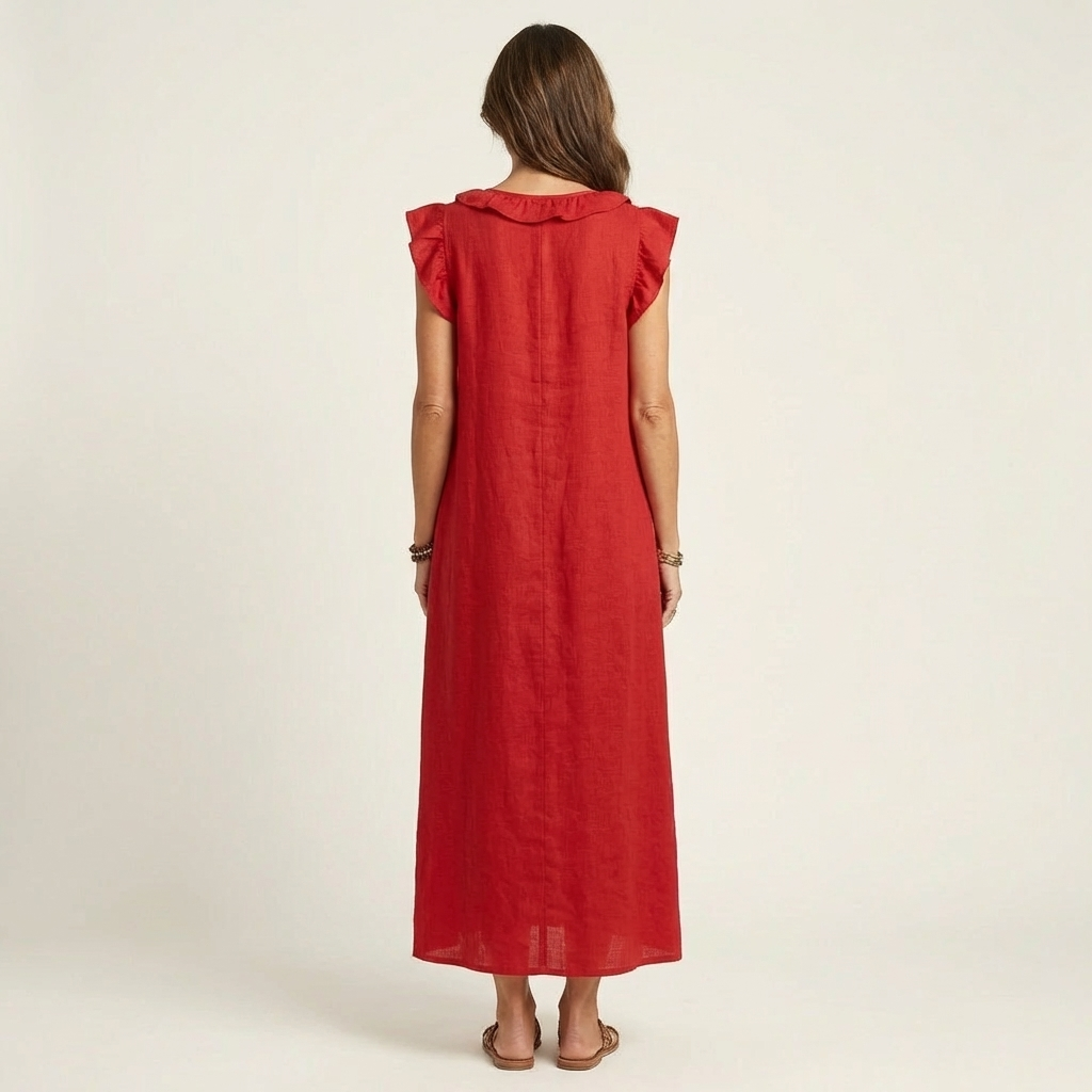 Vestido con cuello en V y volantes Alma
