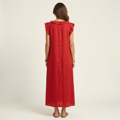 Vestido con cuello en V y volantes Alma