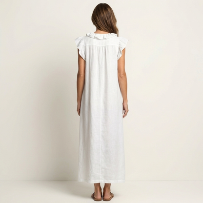 Vestido con cuello en V y volantes Alma
