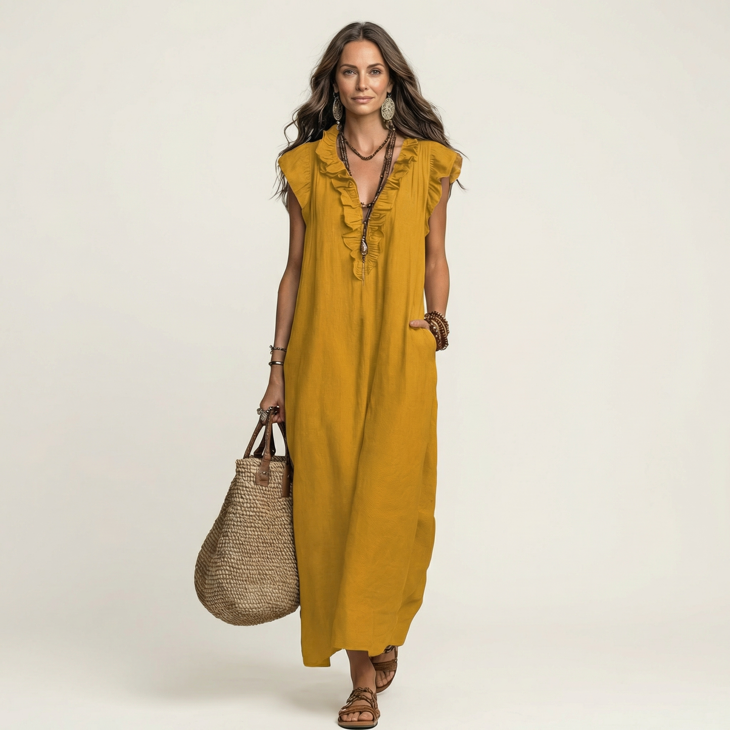 Vestido con cuello en V y volantes Alma