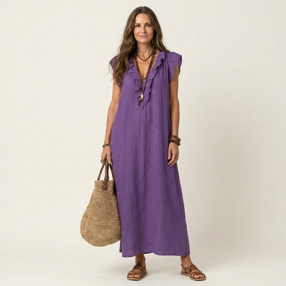 Vestido con cuello en V y volantes Alma