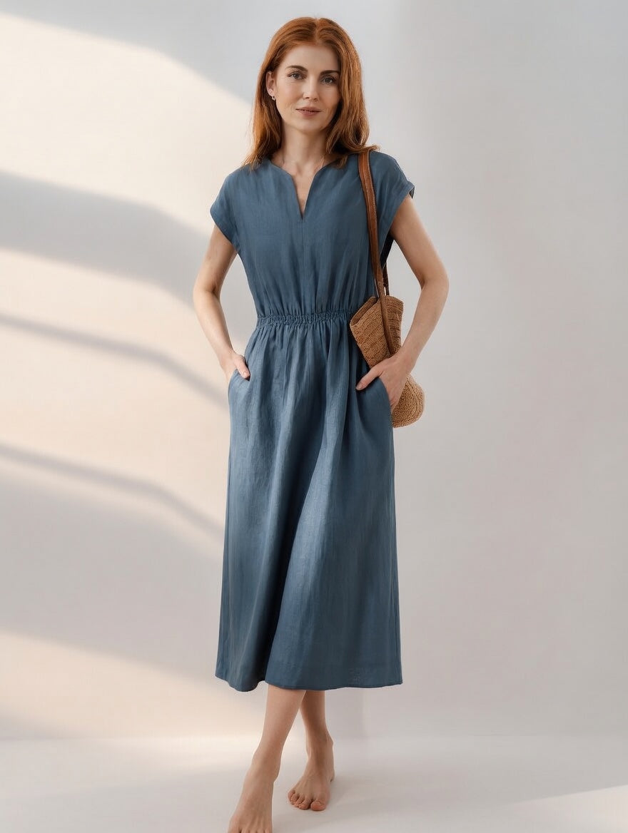 Vestido de lino mezclado Ximena