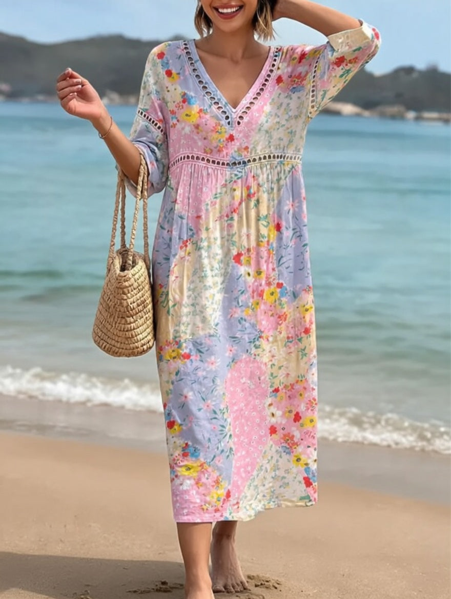 Vestido floral fluido Coral