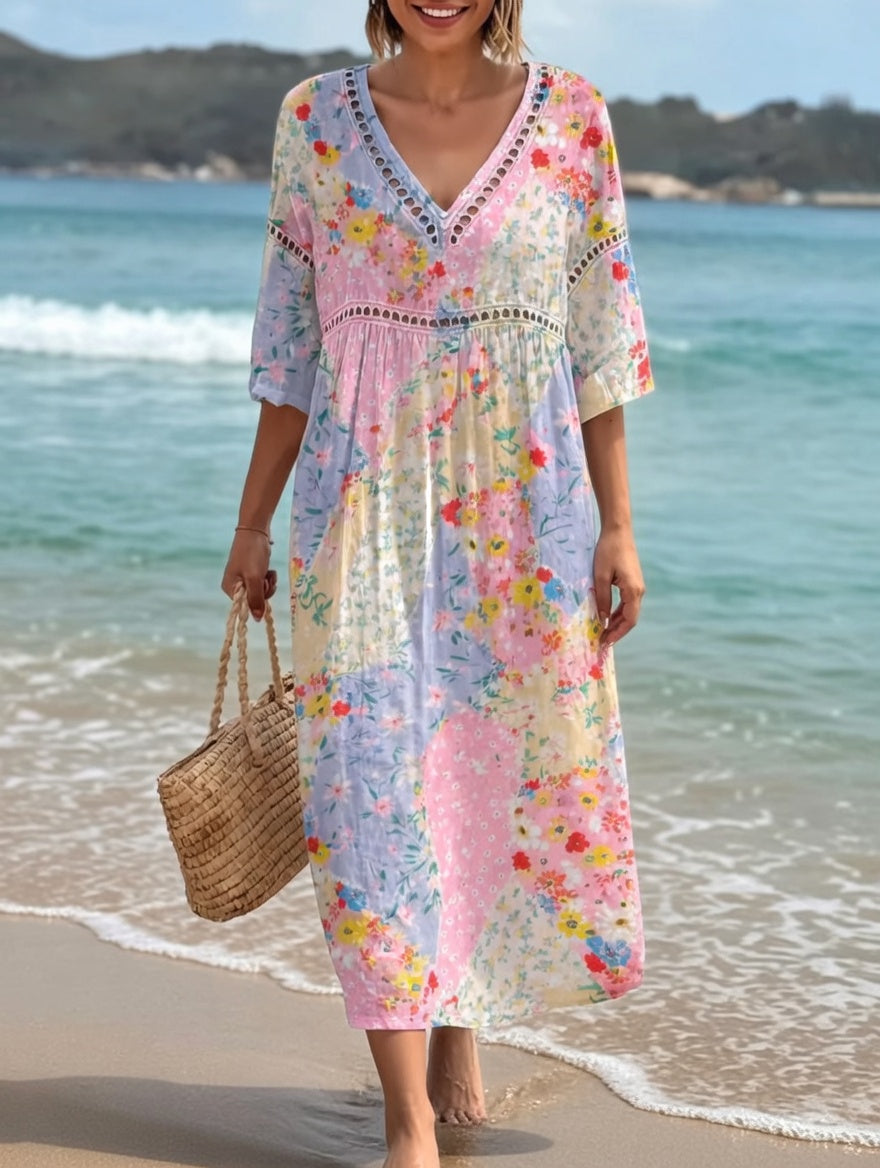 Vestido floral fluido Coral