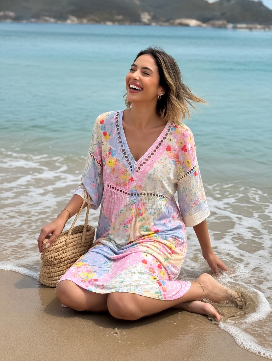 Vestido floral fluido Coral