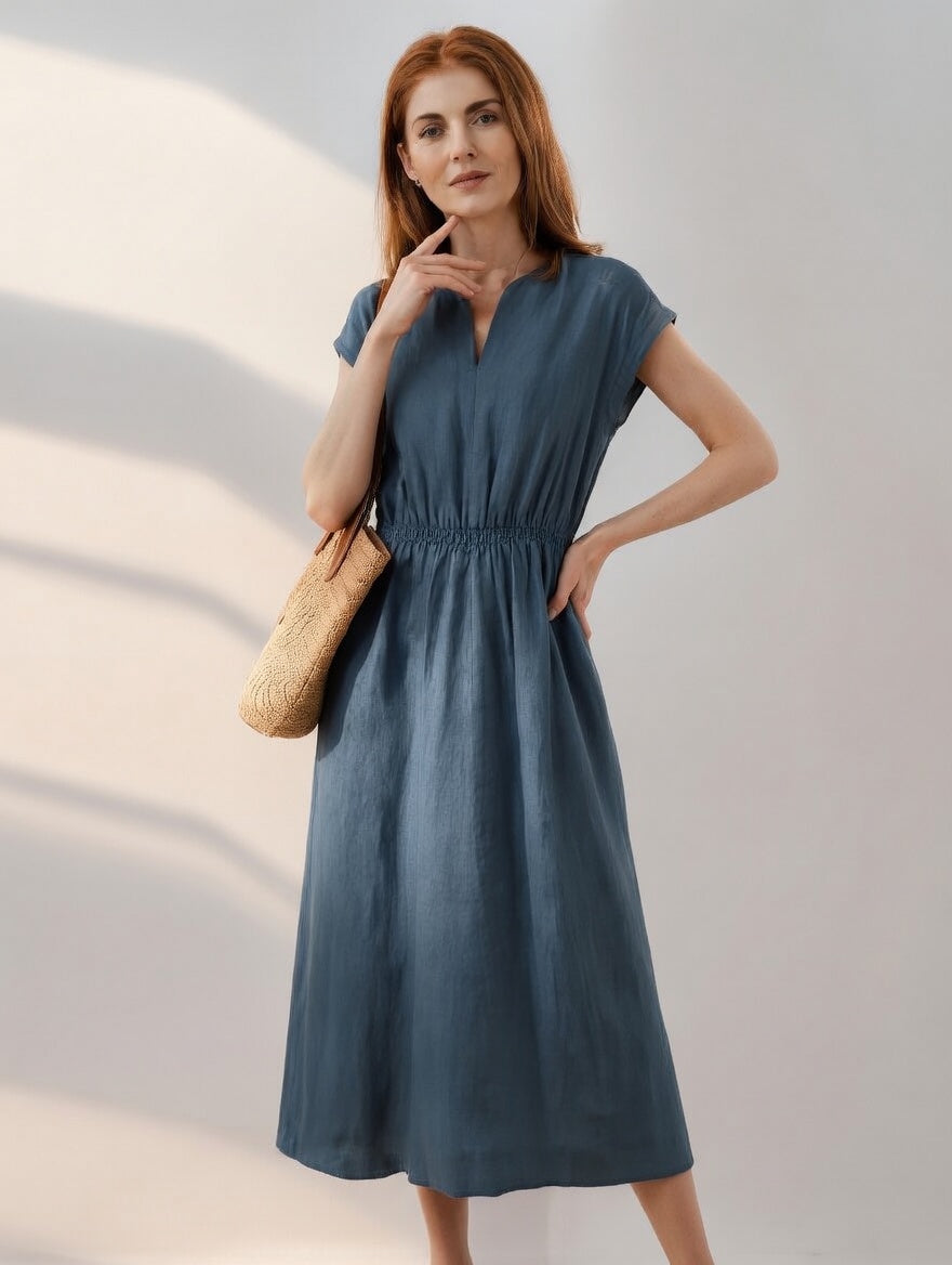 Vestido de lino mezclado Ximena