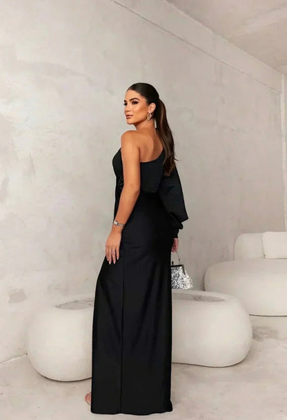 Vestido maxi de fiesta un solo hombro Coral