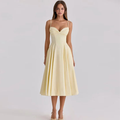 Vestido midi drapeado con escote corazón Camila